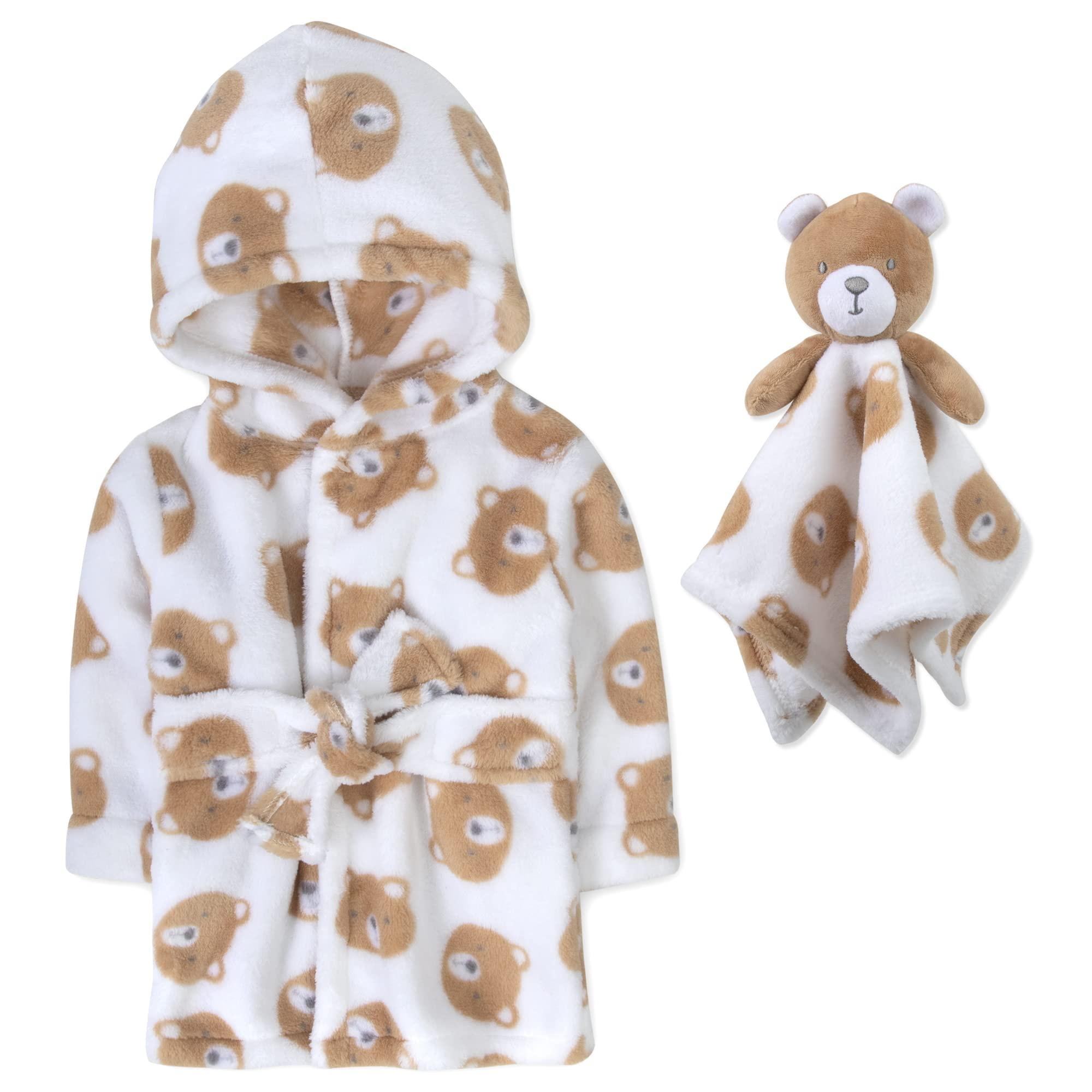 Baby Essentials Hooded Bathrobe with Tie Closure & Matching Minky