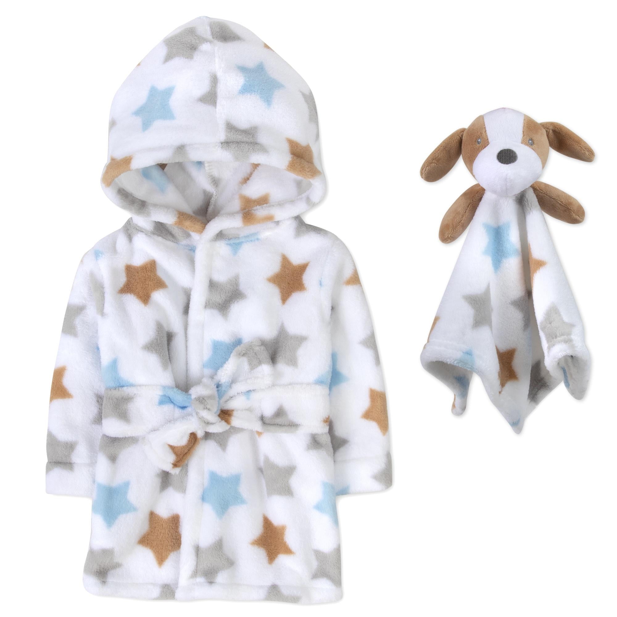 Baby Essentials Hooded Bathrobe with Tie Closure & Matching Minky