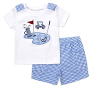 Baby Essentials Infant Boy T-Shirt and Shorts Set 2 Piece, Spring Summer Toddler Outfit 12 months,Golf Cart White Blue
