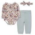 thumbnail image 1 of Baby Essentials Infant Girl 3 Piece Layette Set with Bodysuit, Quilted Jogger Pants & Headband – Cozy Fall & Winter Outfit (Green Floral Multi, 9 months), 1 of 7