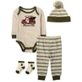 thumbnail image 1 of Baby Essentials Long Sleeve My First Christmas Pickup Truck Romper with Matching Pom Pom Hat, Jogger Pants & Socks Set for Newborns & Infants of 3 Months for Holiday, Celebrations & Photos, 1 of 2