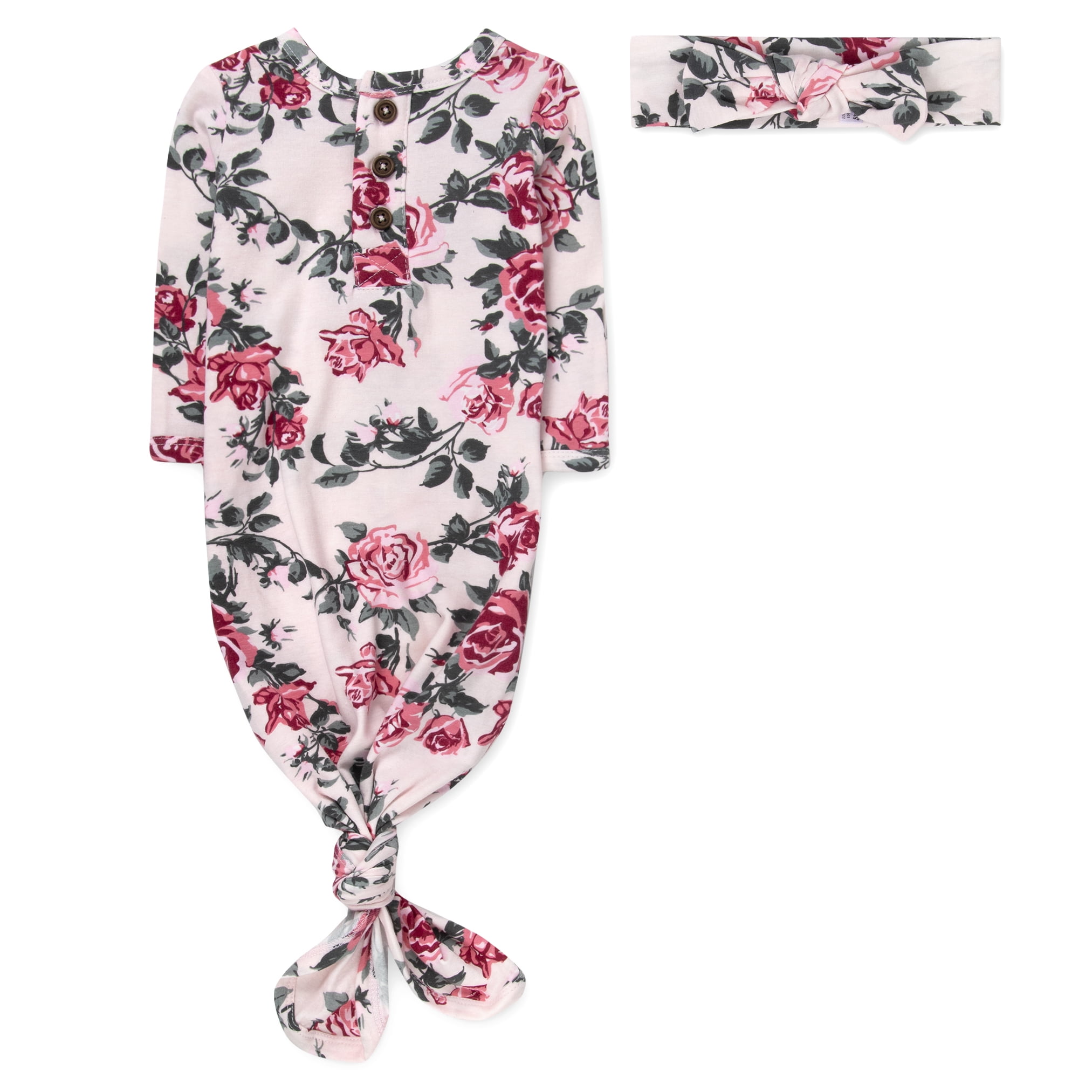 Baby Essentials Long Sleeve Knotted Patterned Sleeping Gown with