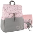 thumbnail image 1 of Baby Essentials Multi-Pocket Diaper Bag Backpack (5 Piece) with Matching Changing Pad and (3) Organizer Pouches for Newborns, Infants & Toddlers in Pink & Gold Hearts, 1 of 9