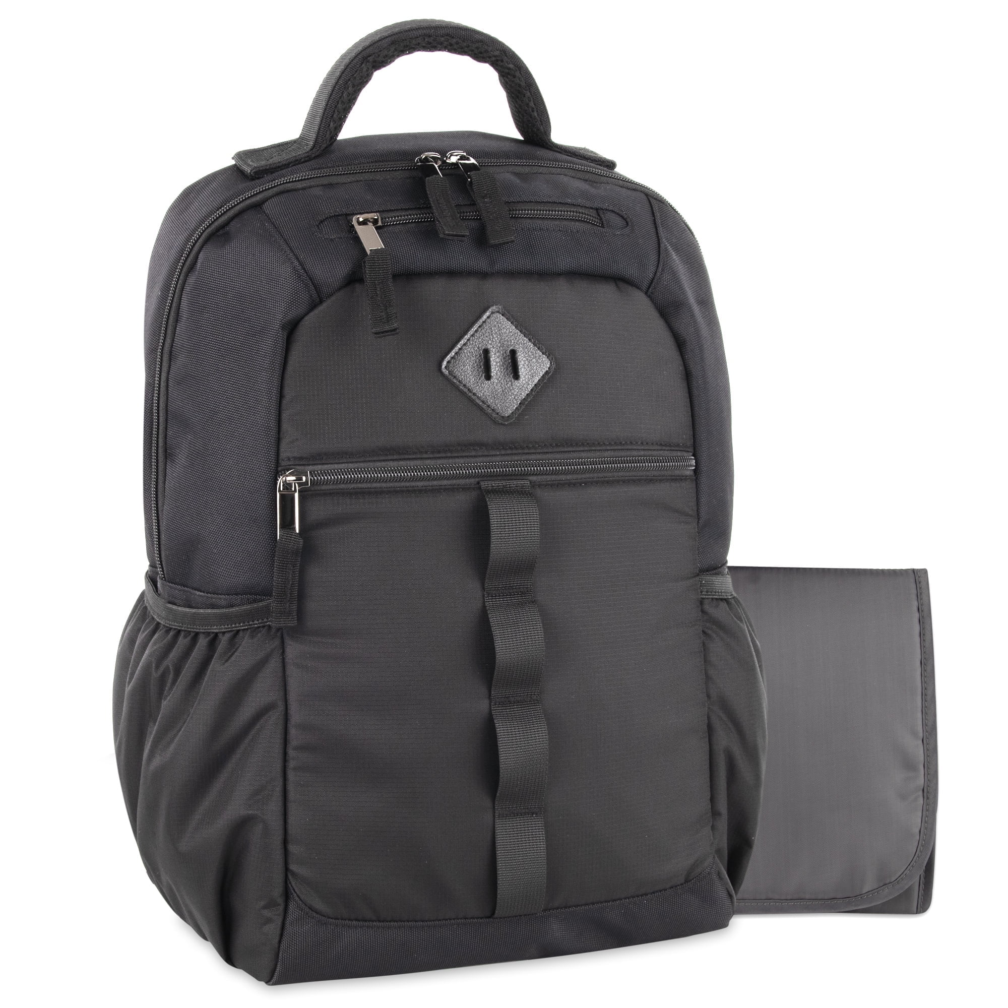 Baby Essentials Multi-Pocket Dual Zipper Closure Diaper Bag Backpack with Matching Changing Pad, Insulated Bottle Pockets and Stroller Straps in Black