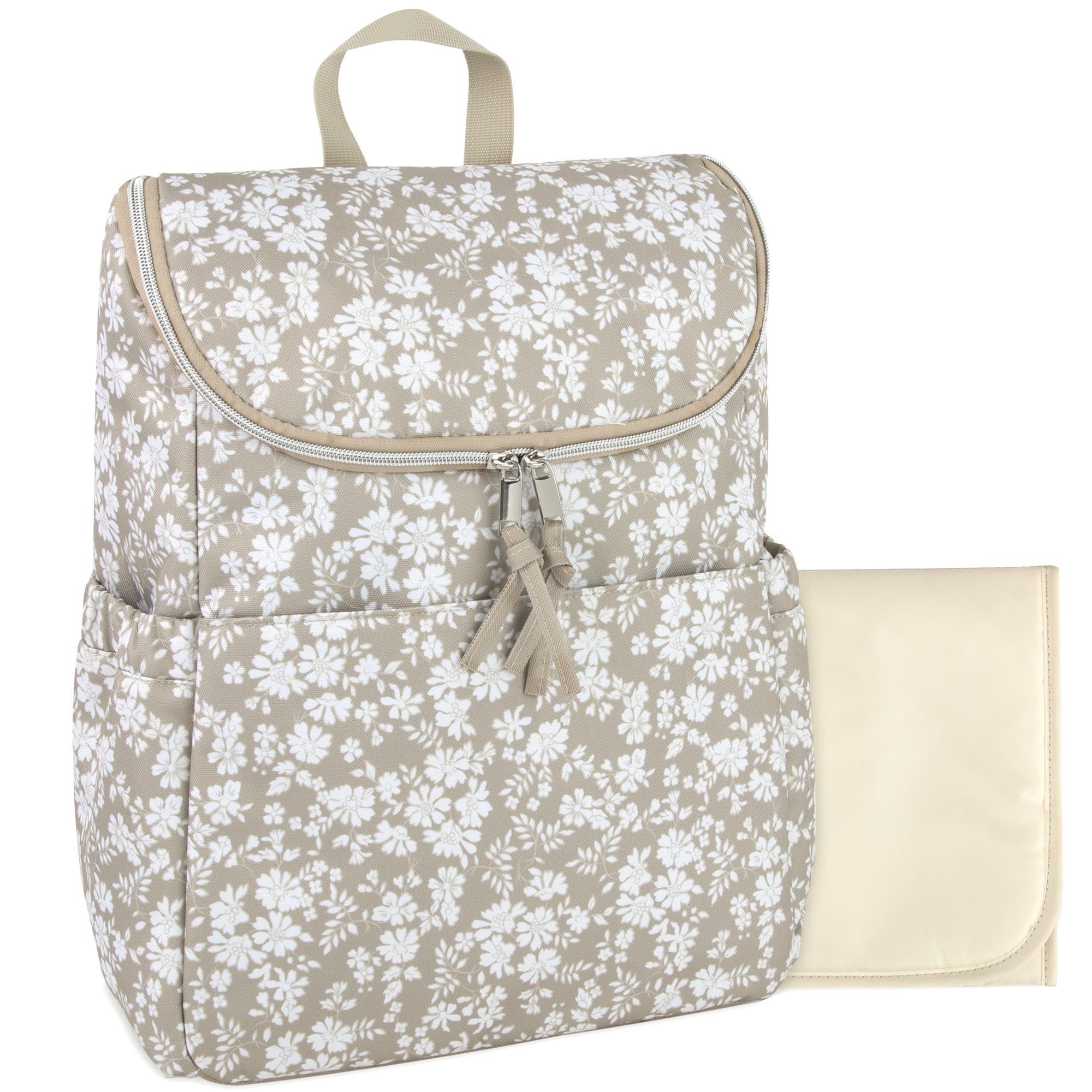 Baby Essentials Floral Diaper Bag Backpack with Changing Pad Stroller Straps Gray Pink Walmart