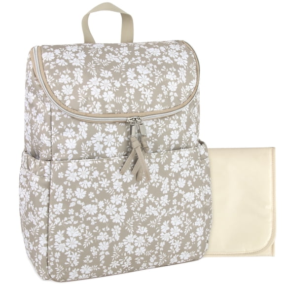 Baby Essentials Diaper Bag 2 Piece Floral Backpack with Stroller Straps and Matching Changing Pad in Dusty Floral