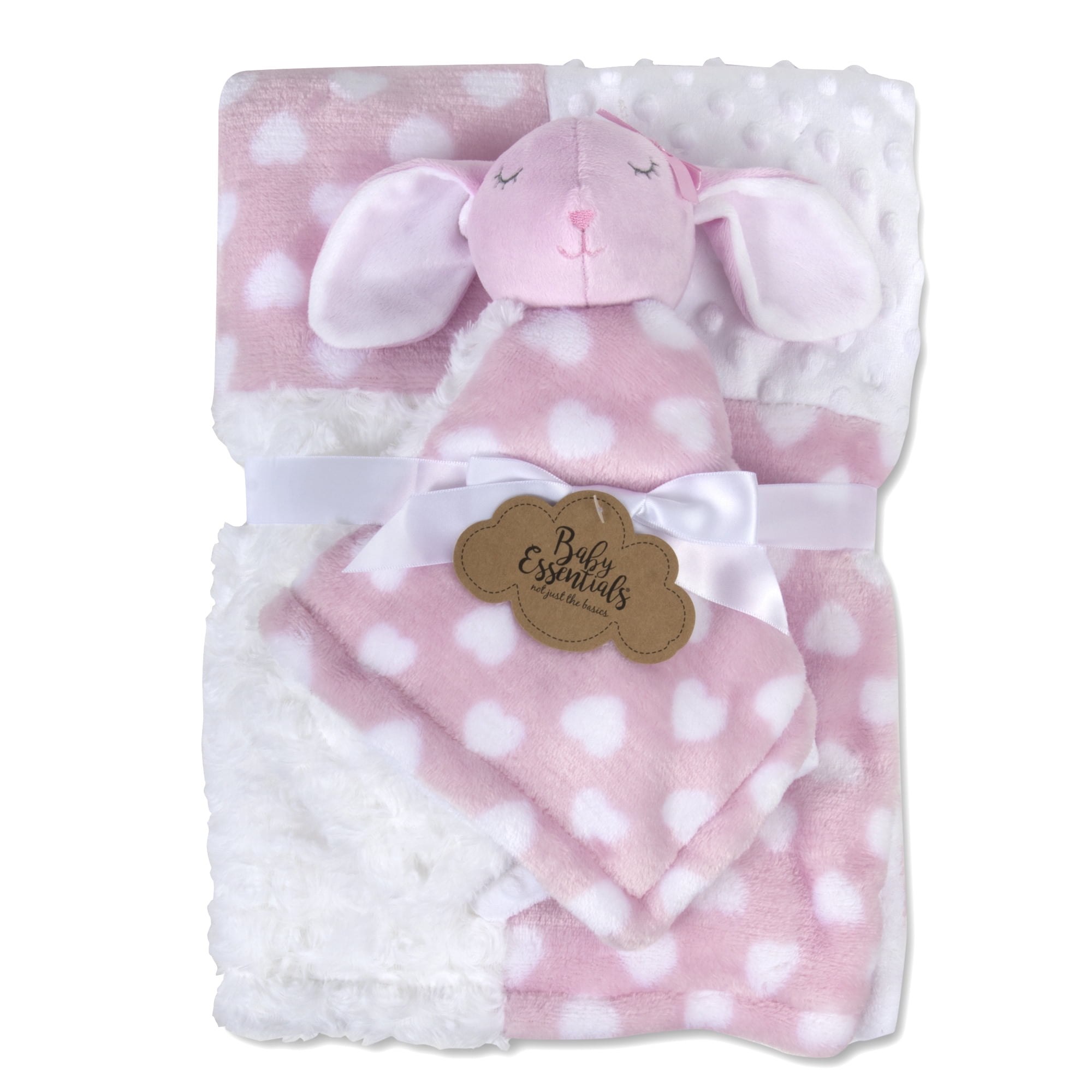 Baby Essentials Sherpa Fleece Patch Throw Blanket with Matching Lovey Animal Blanket Doll for Newborns and Infants in Pink Polka Dot Bunny Walmart