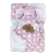 Baby Essentials Sherpa Fleece Patch Throw Blanket with Matching Lovey Animal Blanket Doll for Newborns and Infants in Pink Polka Dot Bunny