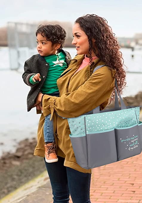Baby Essentials Cute 5 Piece Diaper Bag Set Stars Green Gray One Size Walmart