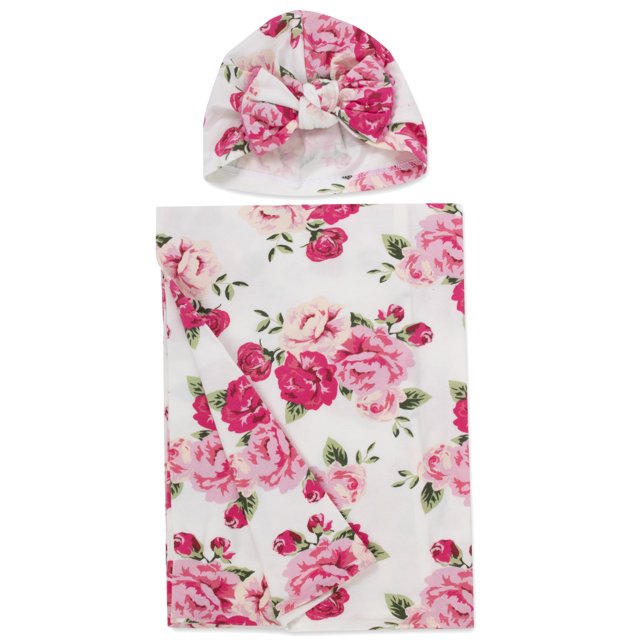 Baby Essentials Swaddle Blanket Wrap with Matching Night Cap for