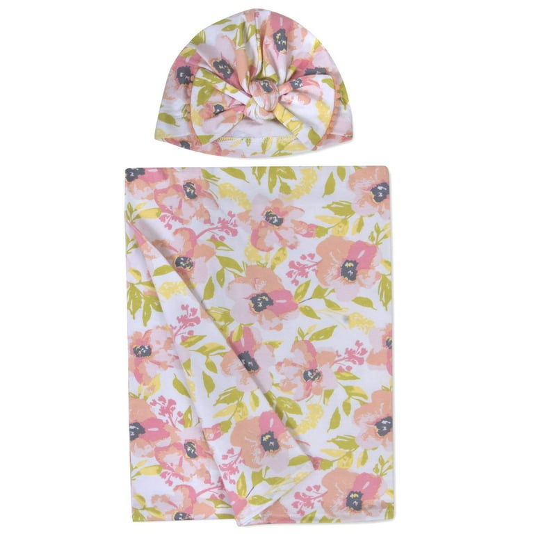 Baby Essentials Swaddle Blanket Wrap with Matching Night Cap for