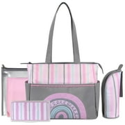 Baby Essentials Water Resistant Rainbow Tote Diaper Bag with Changing Pad, Multicolor, 5 Piece