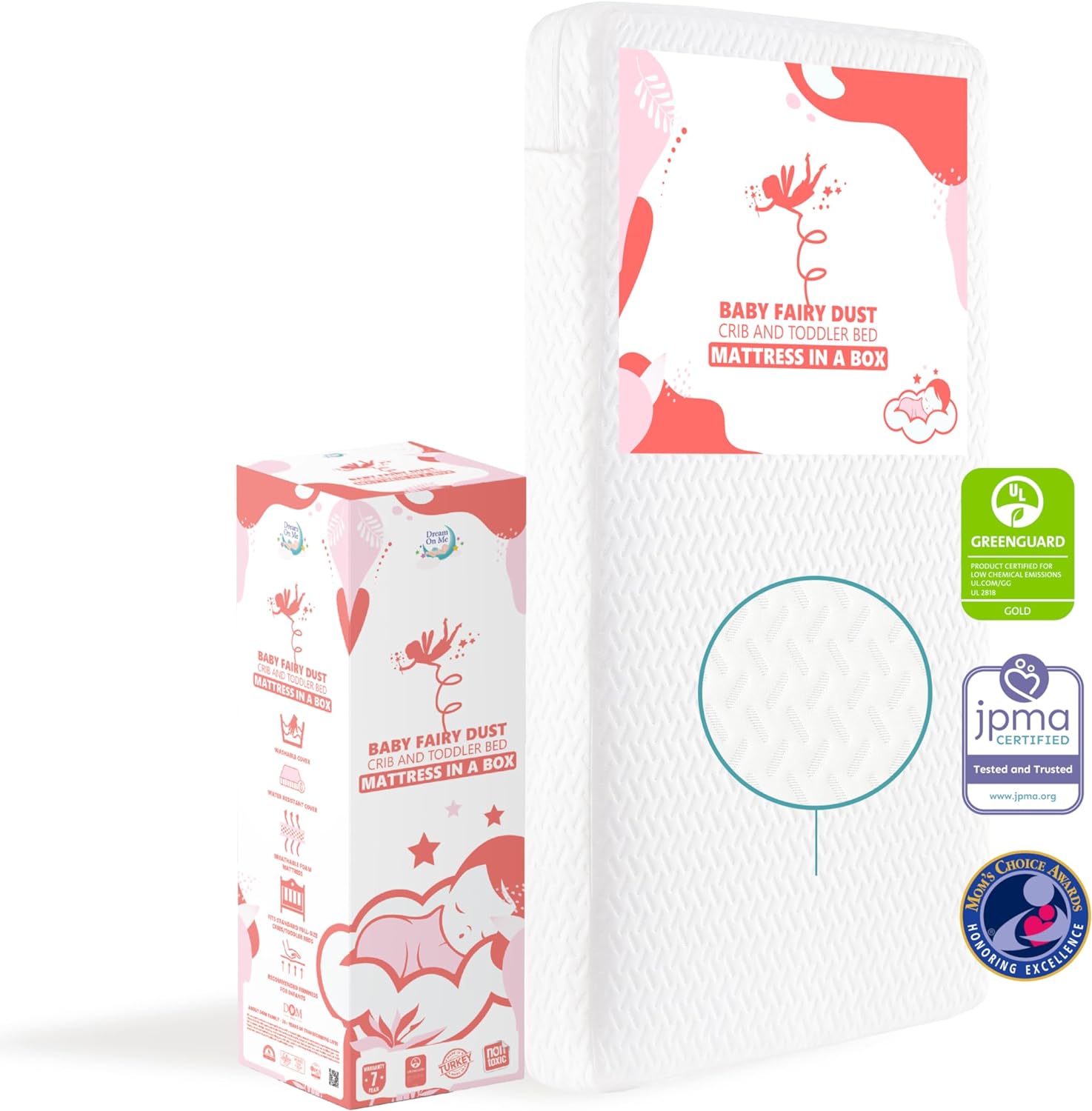 Baby Fairy 5” Foam Crib & Toddler Bed Mattress in a Box, White I