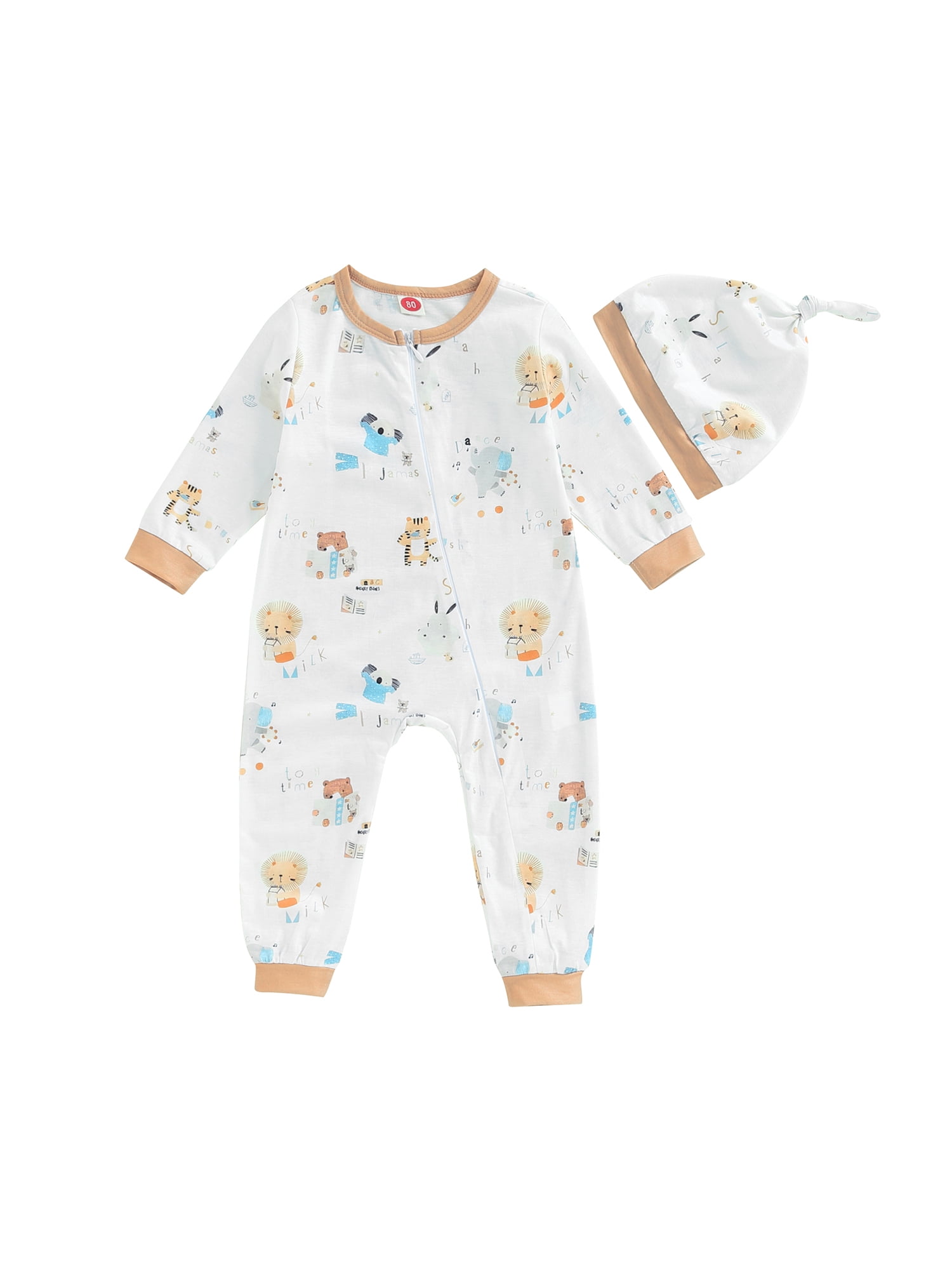 Baby Fall Romper Animal Print Long Sleeve Crew Neck Zipper Front ...