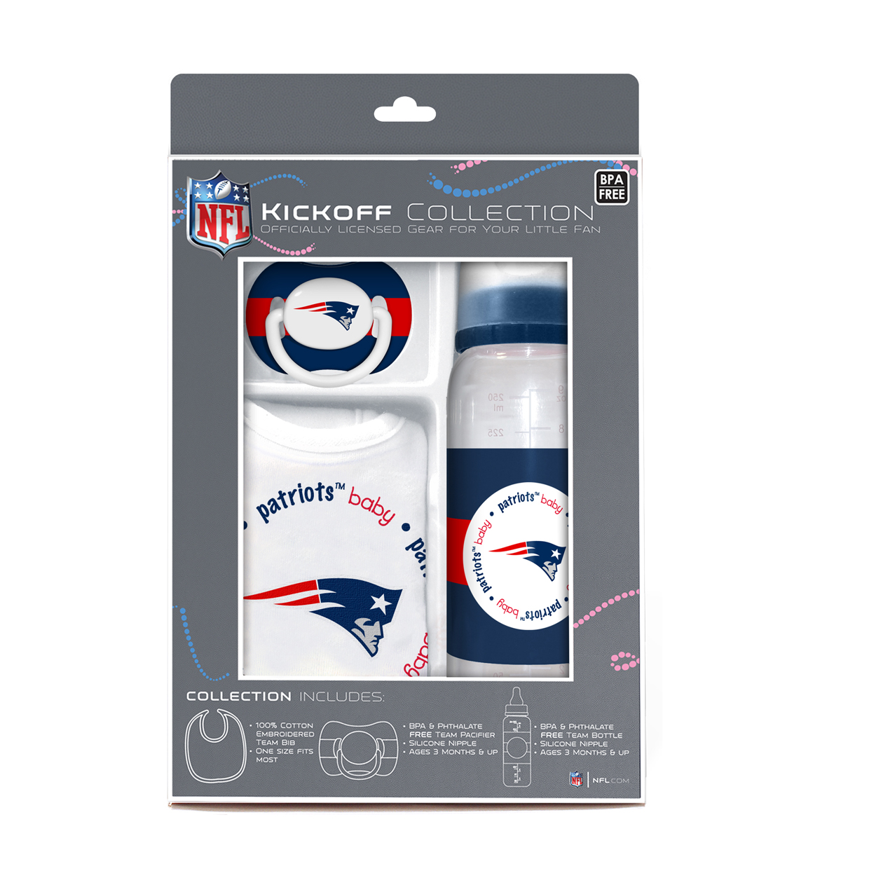 Baby Fanatic 3 Piece NFL Gift Set, New England Patriots