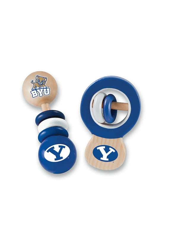 Baby Fanatic Wood Rattle 2 Pack - NCAA BYU Cougars Baby Toy Set