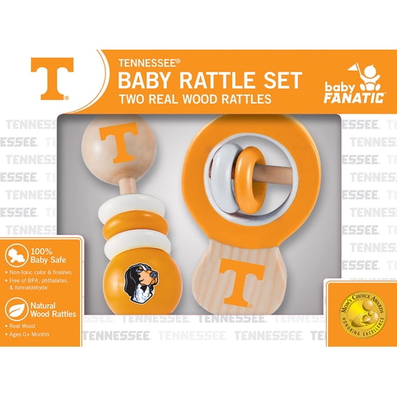 Baby Fanatic Tennessee Volunteers Wood Rattle 2 Pack - NCAA Baby Toy Set, Football Fan Item