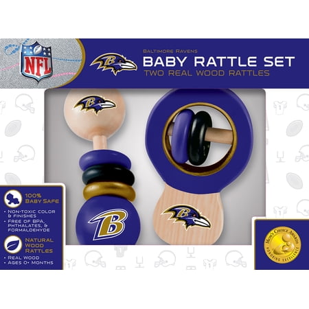 Baby Fanatic Wood Rattle 2 Pack - NFL Baltimore Ravens Baby Toy Set