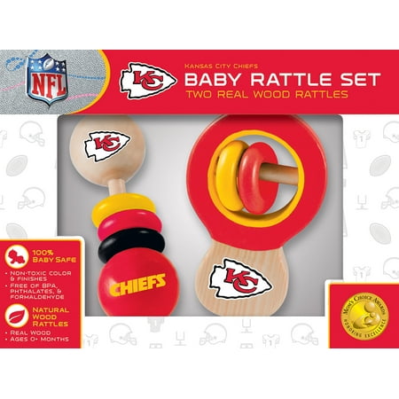 Baby Fanatic Wood Rattle 2 Pack - NFL Kansas City Chiefs Baby Toy Set