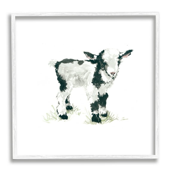 Baby Farm Lamb Minimal Country Animal over White Animals & Insects Framed Art Print Wall Art, 17x17