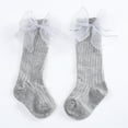 thumbnail image 1 of Baby Fashion Soft Calf Knee High Lace Large Bow Knot Stockings, 0-6 Months, Grey, 1 of 5