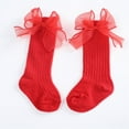 thumbnail image 1 of Baby Fashion Soft Calf Knee High Lace Large Bow Knot Stockings, 0-6 Months, Red, 1 of 6