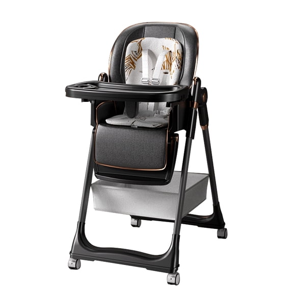 Baby Feeding Chairs,4 Wheels Baby Portable Folding Dining Chairs with Adjustable Height for Suitable for Kids and Toddlers,Unisex,Black