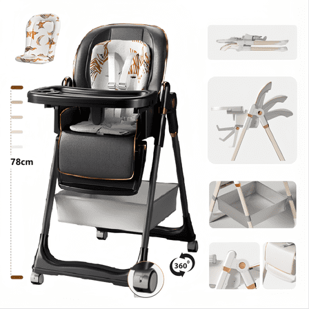 Baby Feeding Chairs  Baby Portable Folding Dining Chairs with Adjustable Height for Suitable for Kids and Toddlers,Unisex,Black