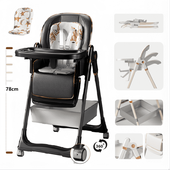 Baby Feeding Chairs  Baby Portable Folding Dining Chairs with Adjustable Height for Suitable for Kids and Toddlers,Unisex,Black