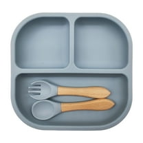 Baby Feeding Set, 1 Pack Silicone Divided Suction Plates for Baby, 1 Pack Spoons and Forks Set, BPA Free, Baby Led Weaning Supplies for Toddler Utensils
