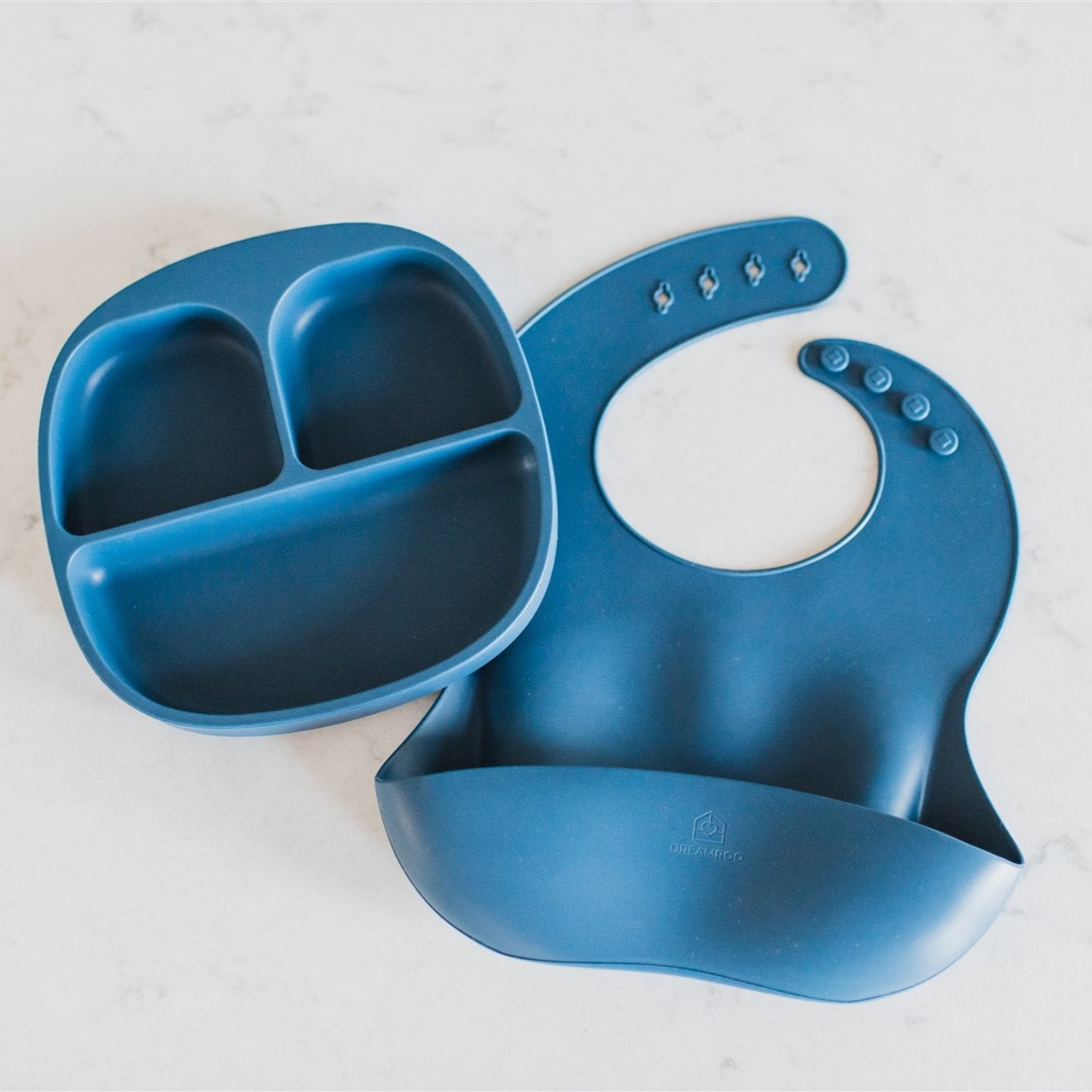 Baby Feeding Set 2| Suction Plate & Silicone Bib stonewash