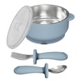 thumbnail image 1 of Baby Feeding Set, Suction Anti-slip, 5 pieces,Suitable for Infants Toddlers, Light Blue Stainless Steel Tableware for Complementary Food, 1 of 4