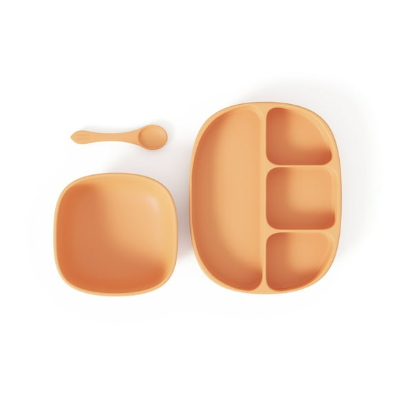 Baby Feeding Set by Muqee Peeko in Baby Apricot Color with Baby Tray, Baby Bowl and Spoon (3 Piece Set)