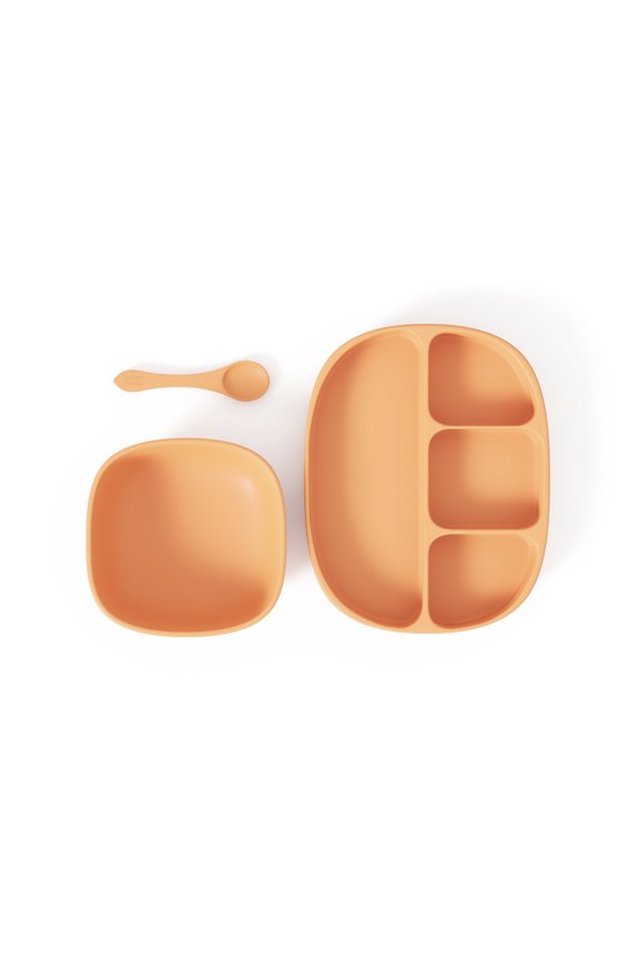 Baby Feeding Set by Muqee Peeko in Baby Apricot Color with Baby Tray, Baby Bowl and Spoon (3 Piece Set)