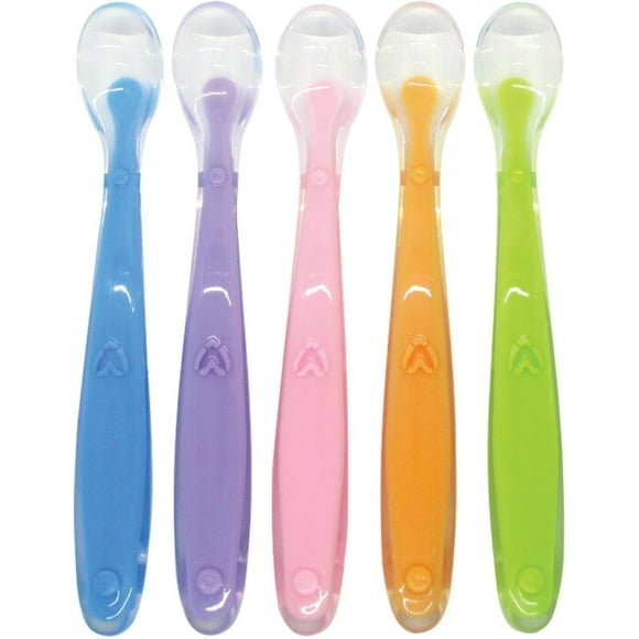 Baby Feeding Spoons Set (Pack of 5) - Self Chewable Spoon - Toddler Training Utensils - Ergonomic & Safe