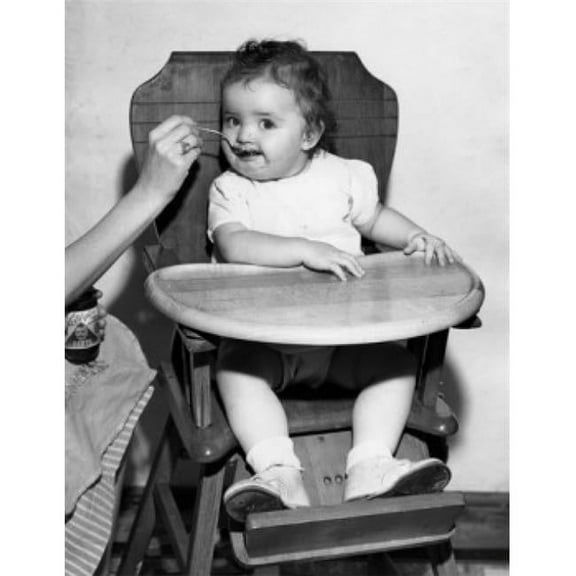 Baby Feeding in High Chair Poster Print - 18 x 24 in.