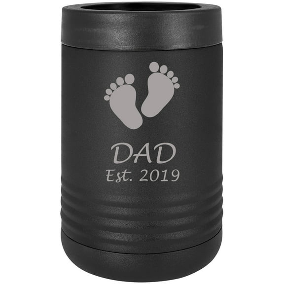 Baby Feet Est. Established 2019 Stainless Steel Engraved Insulated Beer Beverage Holder Can Cooler, Black
