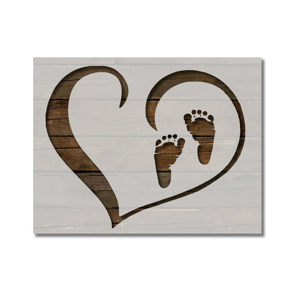 Baby Feet Foot Prints Footprints in Heart Stencil Template Reusable 8.5 x 11 for Painting on Walls, Wood, Etc. By Stencilville