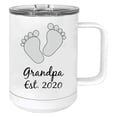 thumbnail image 1 of Baby Feet Grandpa Est. Established 2020 Stainless Steel Vacuum Insulated 15 Oz Travel Coffee Mug with Slider Lid, White, 1 of 1
