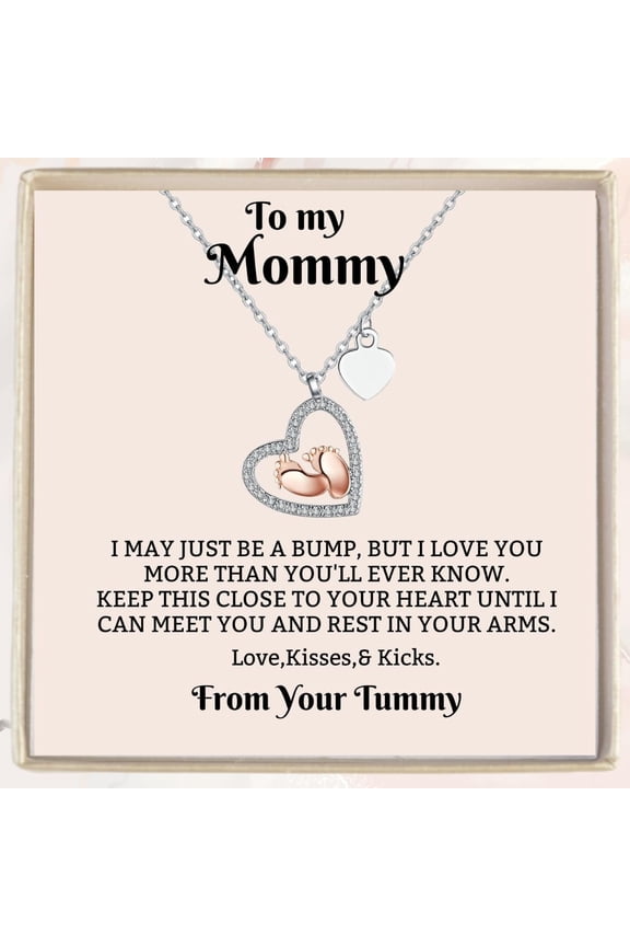 Feet Heart Necklace Gift Set - To My Mommy, Pregnancy Gifts for First Time Moms