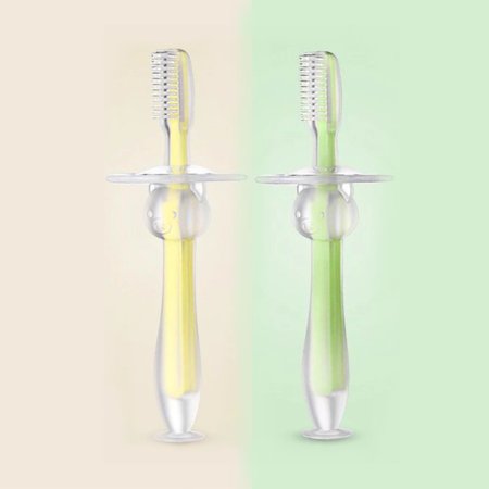 Baby Finger Toothbrush Silicone Toothbrush Oral Care for Infants Ages 3 Months Plus, 2 pcs Yellow/Green