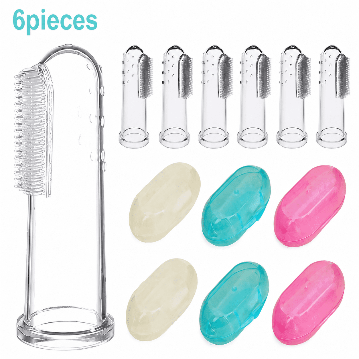 Rongsi 6 Pieces Baby Finger Toothbrush for Teething Training - Infant, Toddler and Eyelid Toothbrush Soft Baby Toothbrush Oral Cleansing Massager to Train Your Child to Healthy Oral Habits