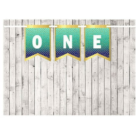 Baby First (1st) Birthday Mermaid Scale Party Theme Picture Backdrop/HIgh Chair/Wall Decoration Banner