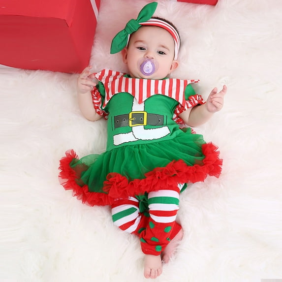 Baby First Christmas 3PCS Set Newborn Girls Outfit Romper Tutu Dress Skirt Holiday Sets