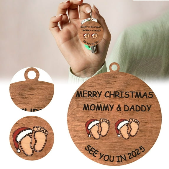 Baby First Christmas Ornament 2025 Merry Christmas and Daddy Coming Soon See You in 2025 Baby Pregnancy Announcement Xmas Tree Decorations/ Wooden Christmas Decorations