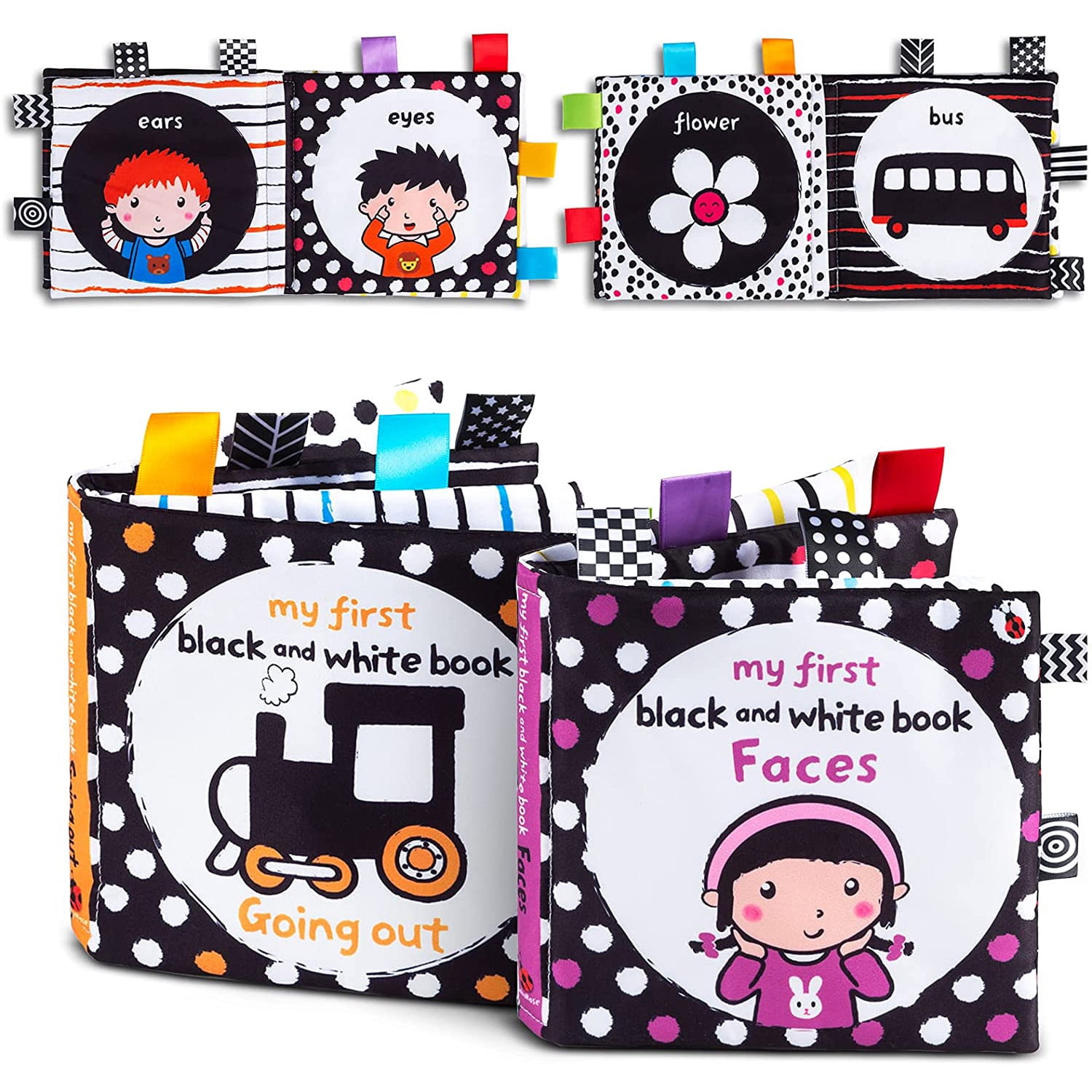 Baby First soft activity cloth book set, high-contrast black and white ...