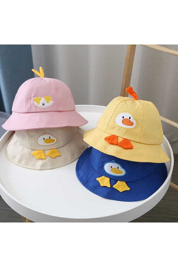Baby Fisherman Hat, Cute Duck 3D Shape Cotton Bucket Cap for Infant, Adjustable Chin Strap Sun Protective Hat for Newborn Baby Boy Girl, Outdoor Spring Fall Summer Sun Hat-Beige