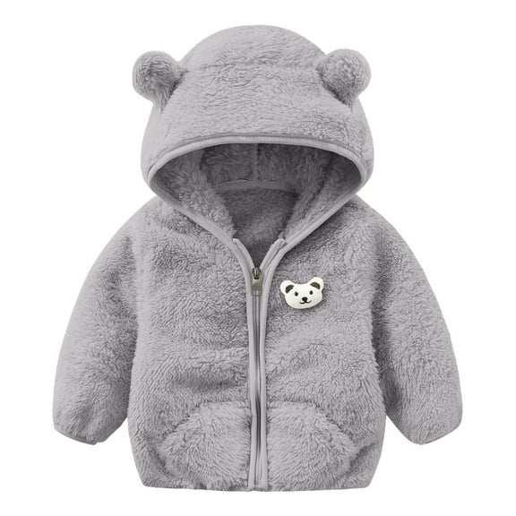 Baby Jackets for Girls Cute Bear Ear Hooded Zipper Long Sleeve Thick Warm Outerwear Fall Jacket for Girls 0-3 Months
