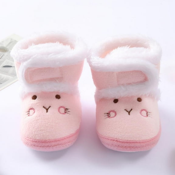 Baby Fleece Cozy Boots Non-slip Mid Calf Footwear Infants Warm Shoes Cartoon Plush Slippers for Little Boys Girls Toddler Fall Winter Warm Boots