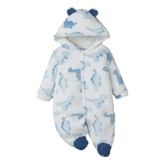 Baby Fleece Footed Jumpsuit Infant Soft Plush Hooded Bear Onesie Newborn Long Sleeve Romper Girls Winter Clothes, Blue, 0 Months